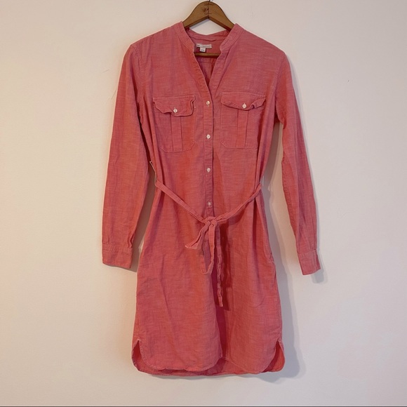 Gap Design & Crafted Pink-Red Shirt Dress Button Front Tie Waist - Picture 1 of 3